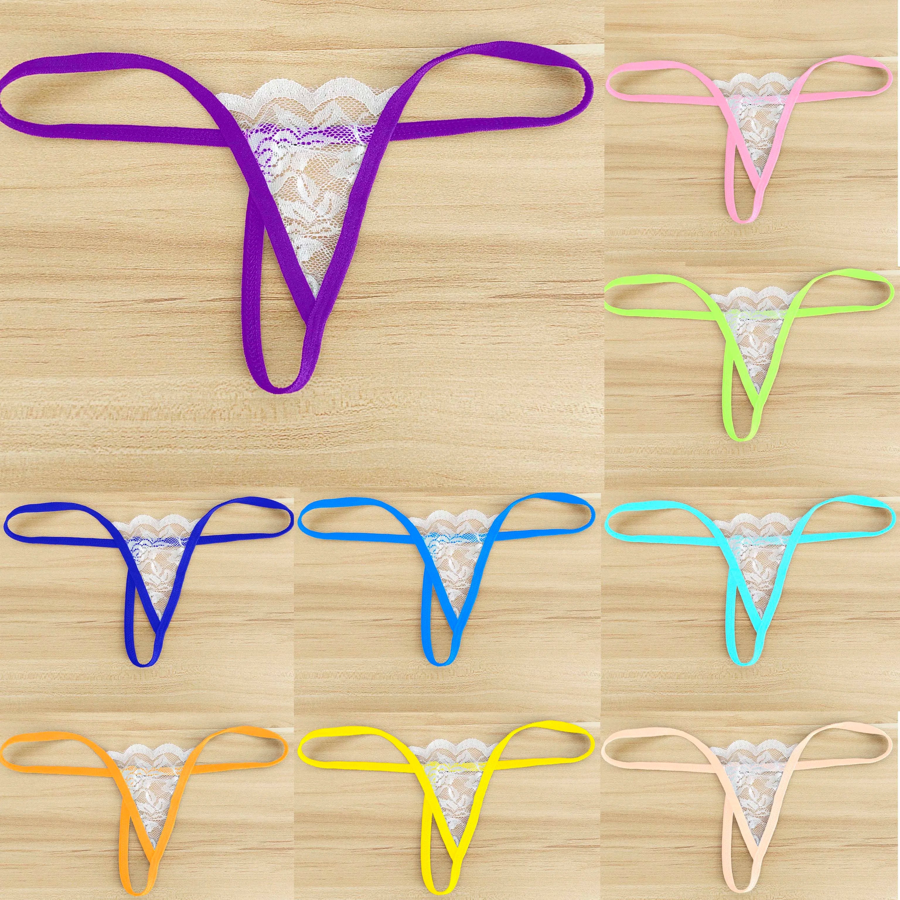 erotic lingerie lace panties swimwear T-back multi-colour elastic thong see-through swim shorts