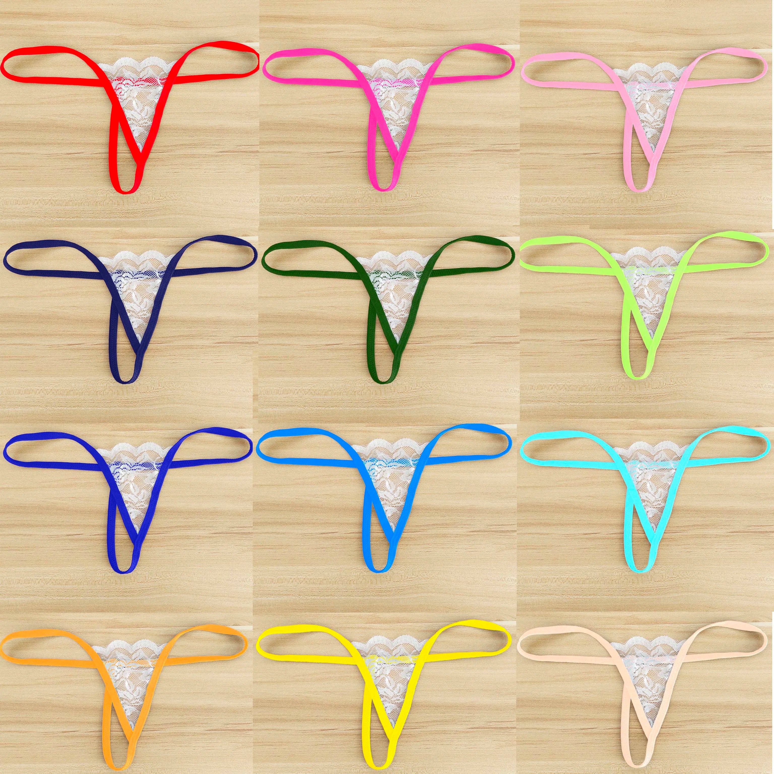 erotic lingerie lace panties swimwear T-back multi-colour elastic thong see-through swim shorts