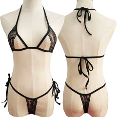 lace lingerie three-piece bikini hollow-out set with tie-up see-through lingerie and swimwear set