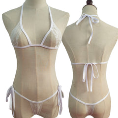 lace lingerie three-piece bikini hollow-out set with tie-up see-through lingerie and swimwear set