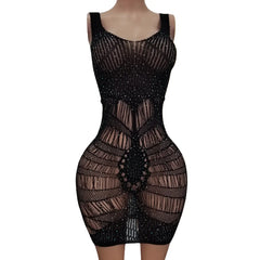 lingerie sparkling diamond dress mesh hollowed out see through wrap skirt underwear intimate