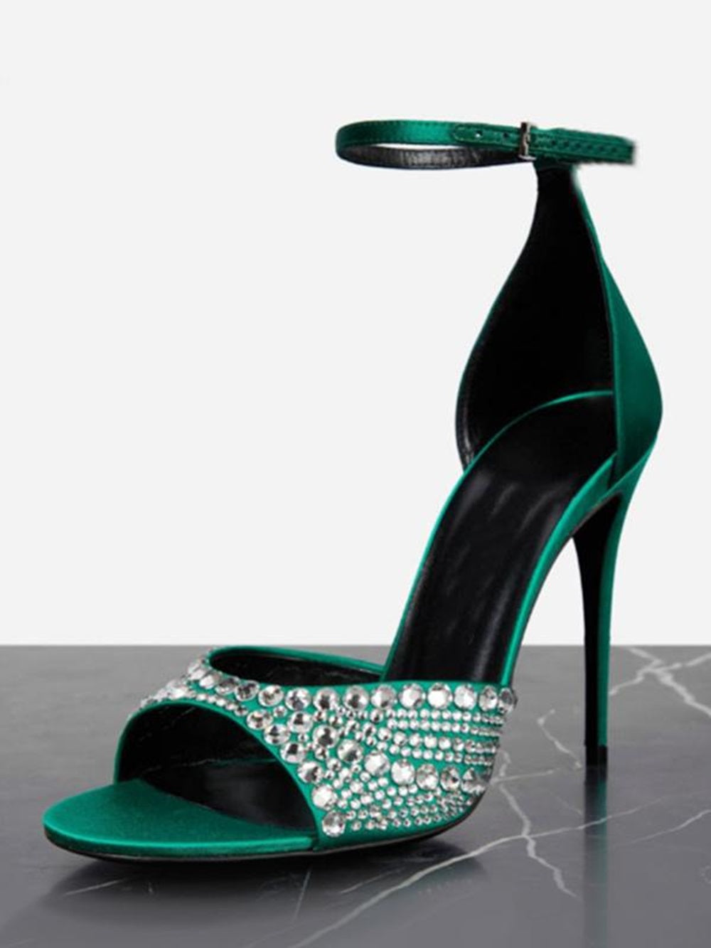 Women's Heel Sandals Peep Toe Rhinestones Stiletto Heel Ankle Strap Prom Shoes