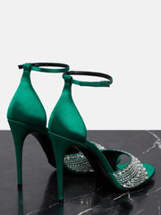 Women's Heel Sandals Peep Toe Rhinestones Stiletto Heel Ankle Strap Prom Shoes
