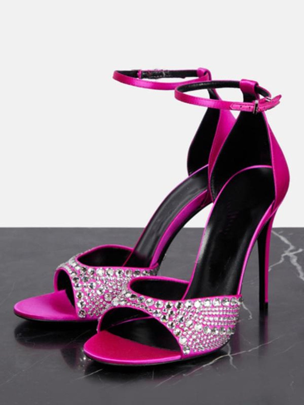 Women's Heel Sandals Peep Toe Rhinestones Stiletto Heel Ankle Strap Prom Shoes