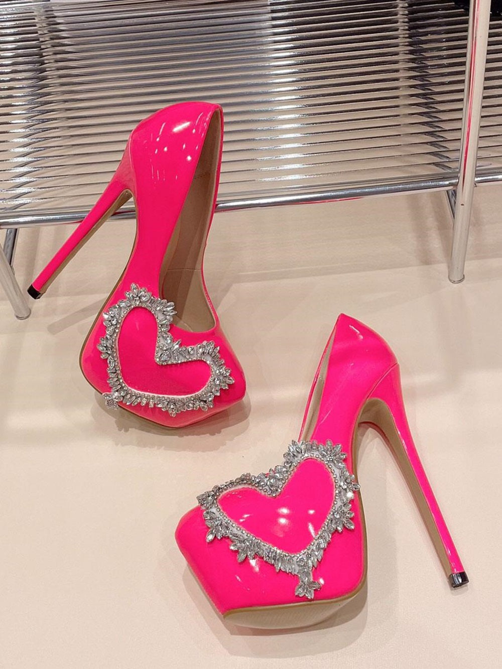 Women's High Heels Rhinestones Stiletto Heel Patent Leather Pumps In