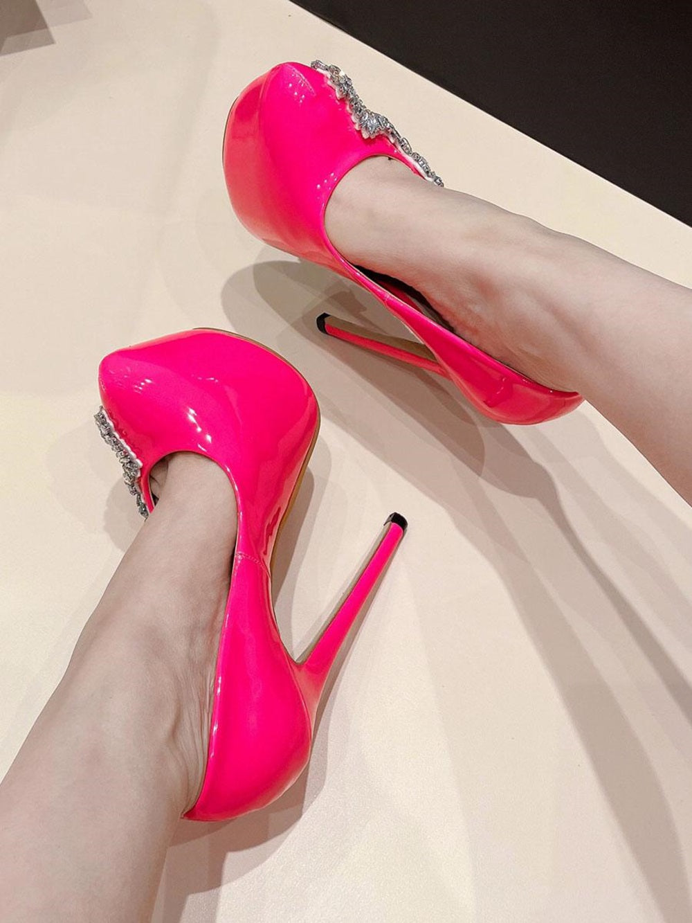 Women's High Heels Rhinestones Stiletto Heel Patent Leather Pumps In