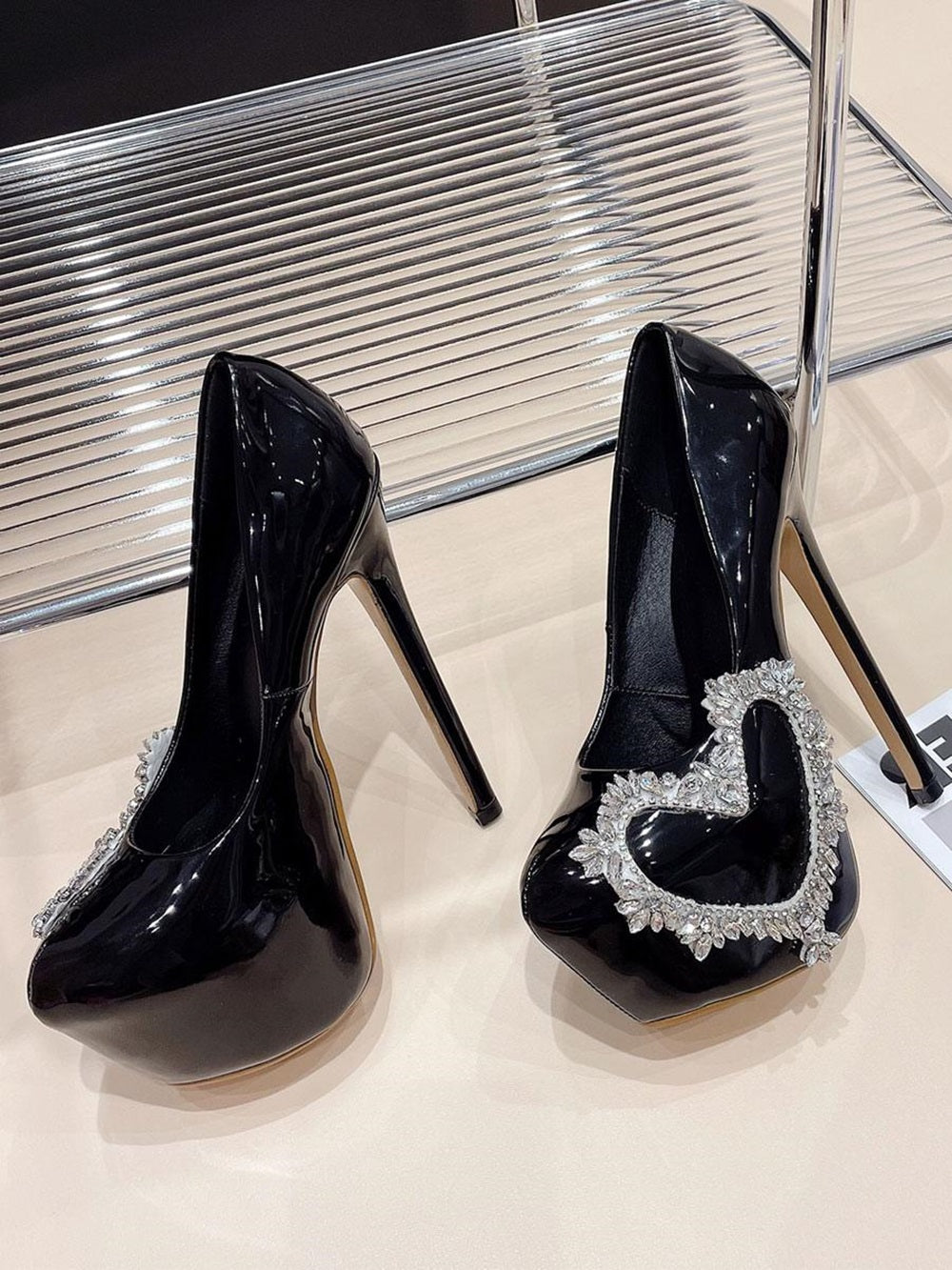 Women's High Heels Rhinestones Stiletto Heel Patent Leather Pumps In