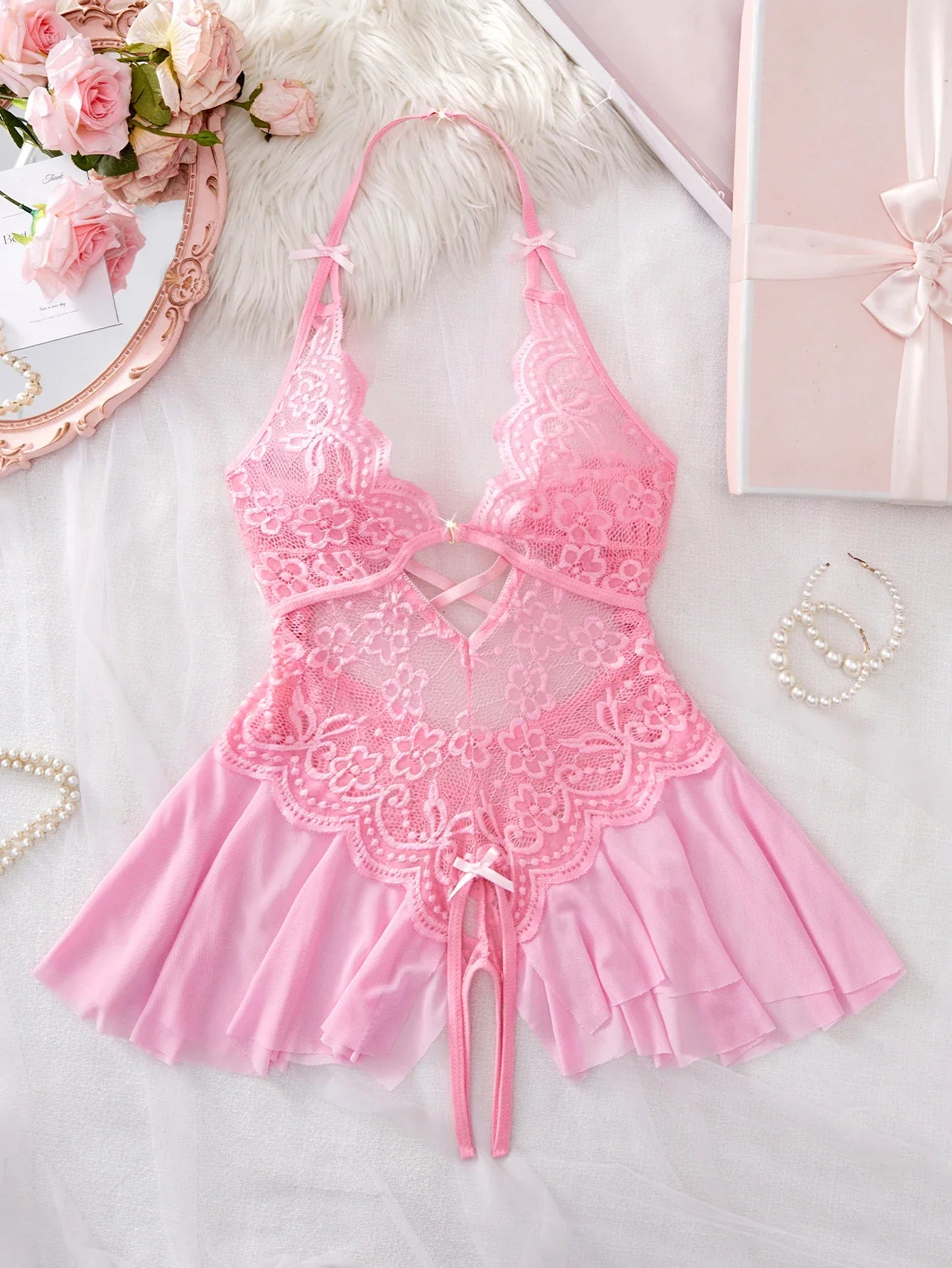 Womens Lace Bodysuit Halter Soft Com