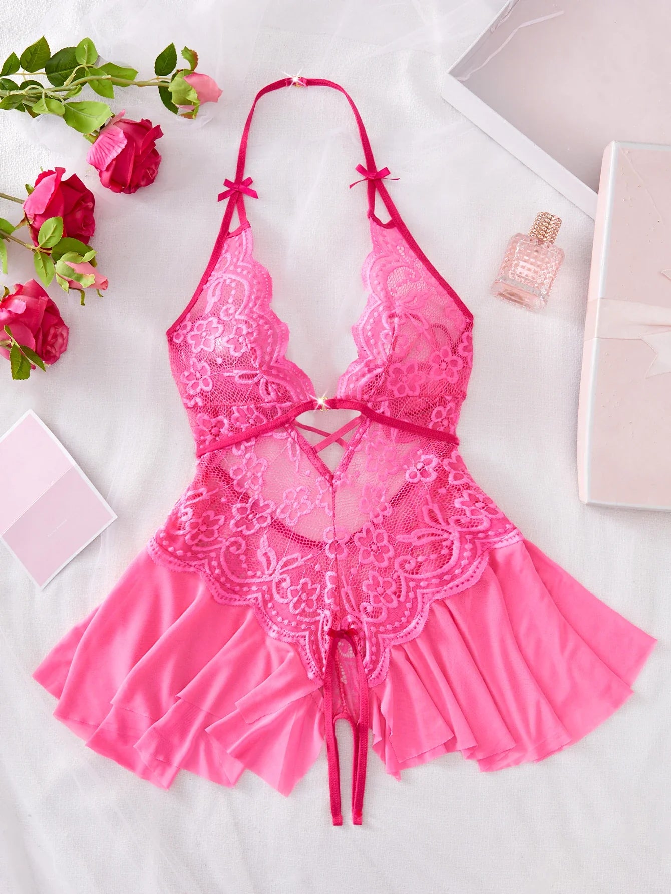 Womens Lace Bodysuit Halter Soft Com