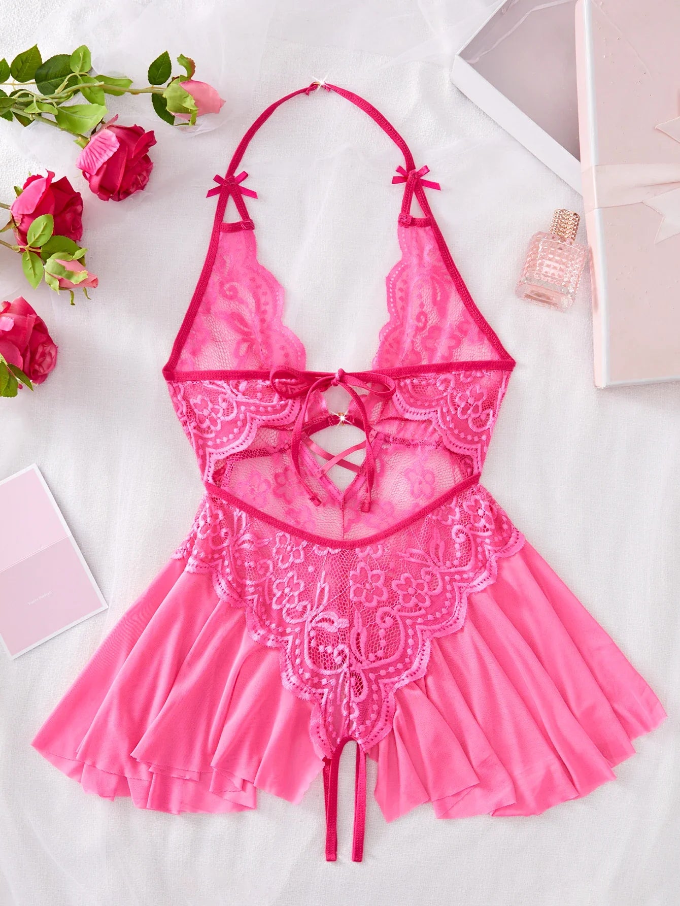 Womens Lace Bodysuit Halter Soft Com