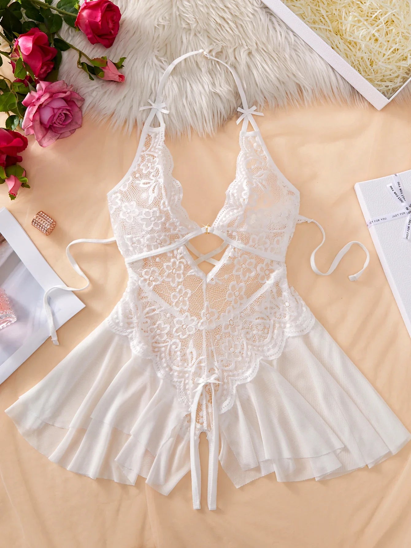 Womens Lace Bodysuit Halter Soft Com