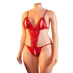 XXL Crotchless Lingerie Lace Hollow Bra Set Erotic Costumes Babydoll Nightdress Deep V Open Crotch Porn