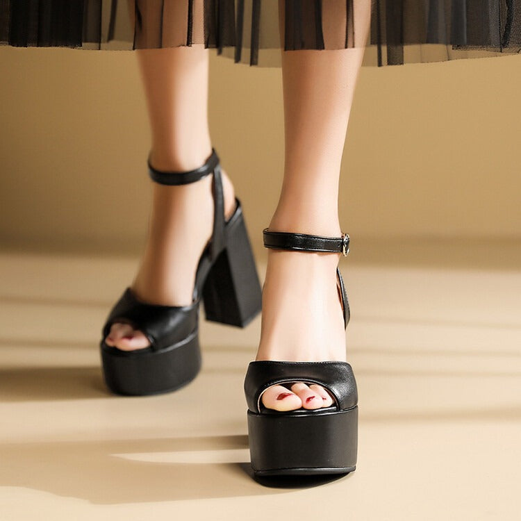 Casual Metal Zipper Embellished Chunky Platform Ankle Belt Buckle Sandals