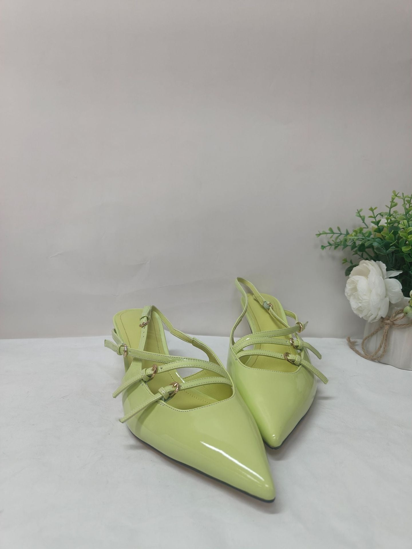 Rhinestone Diamond patent Leather Buckle Pointed Stiletto High Heel