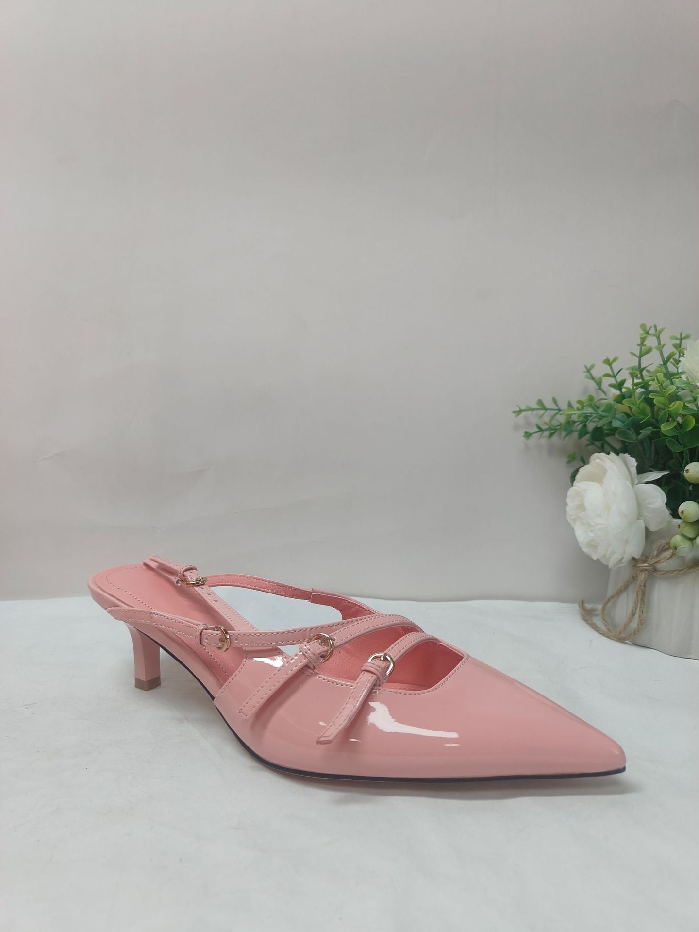Rhinestone Diamond patent Leather Buckle Pointed Stiletto High Heel