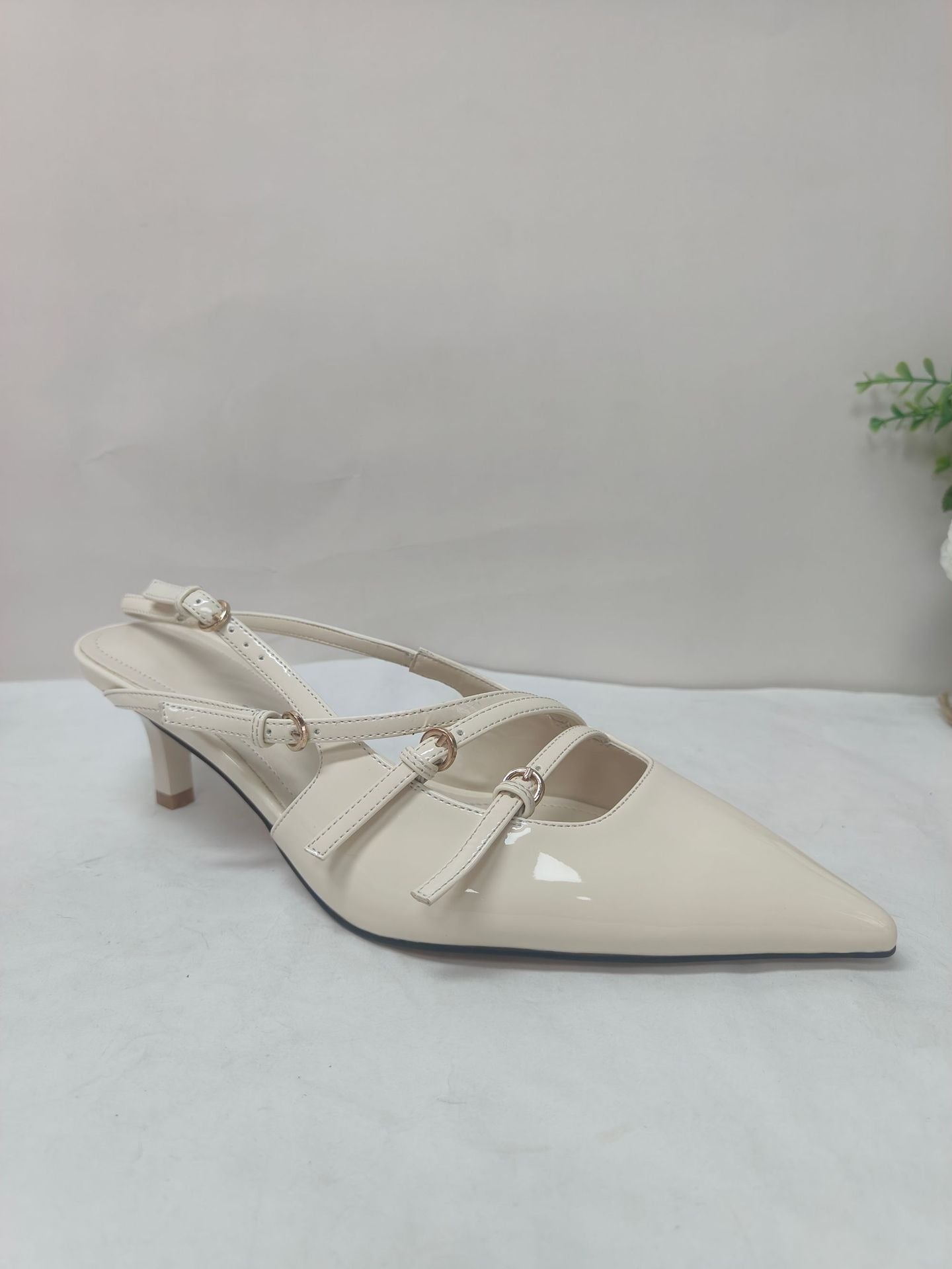 Rhinestone Diamond patent Leather Buckle Pointed Stiletto High Heel
