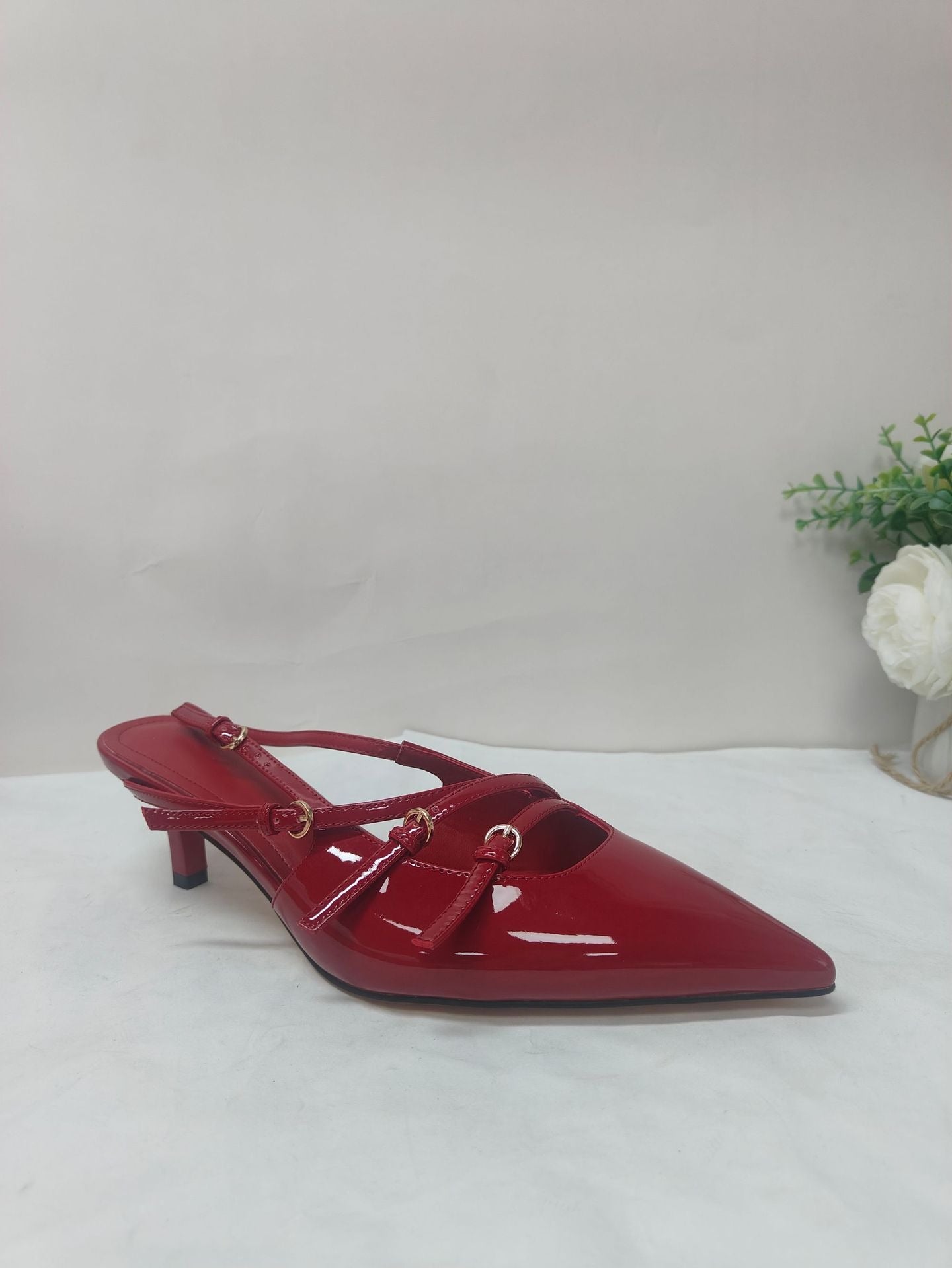Rhinestone Diamond patent Leather Buckle Pointed Stiletto High Heel