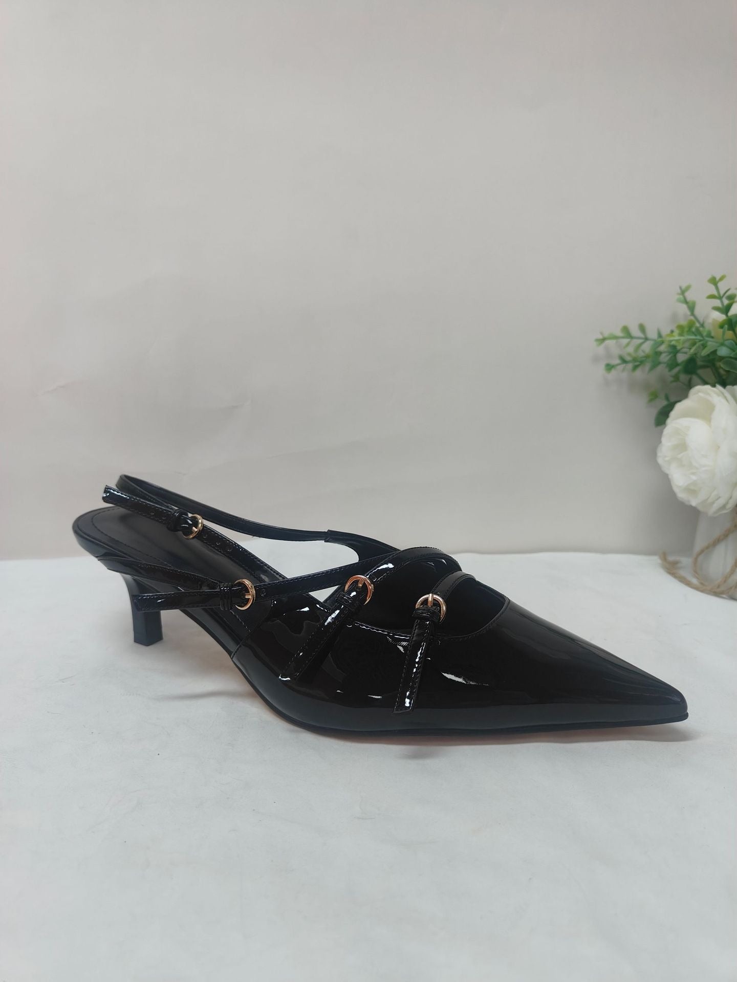 Rhinestone Diamond patent Leather Buckle Pointed Stiletto High Heel