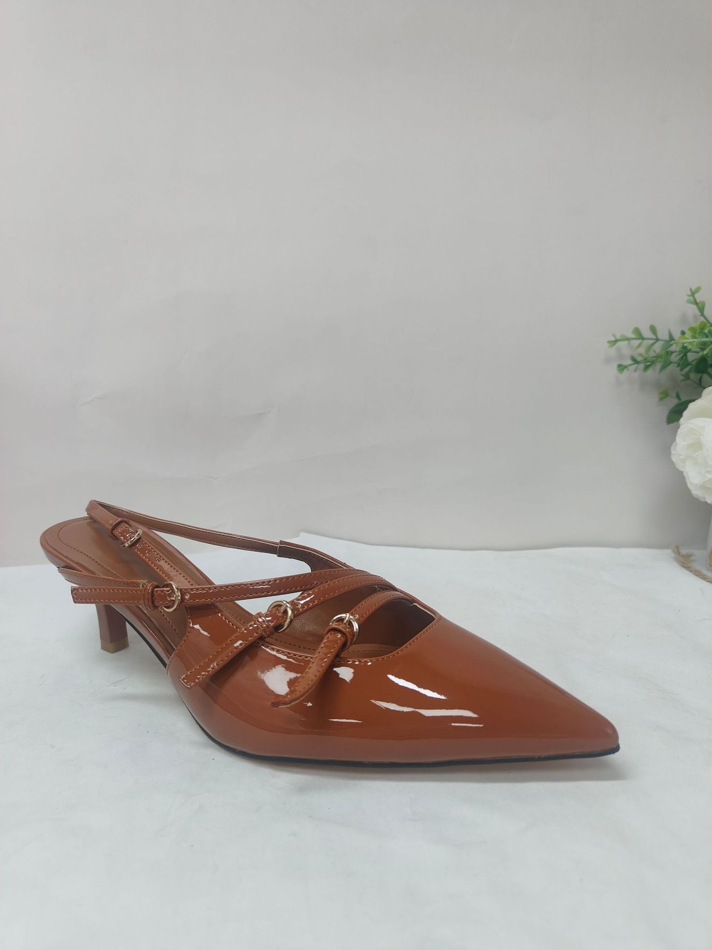 Rhinestone Diamond patent Leather Buckle Pointed Stiletto High Heel