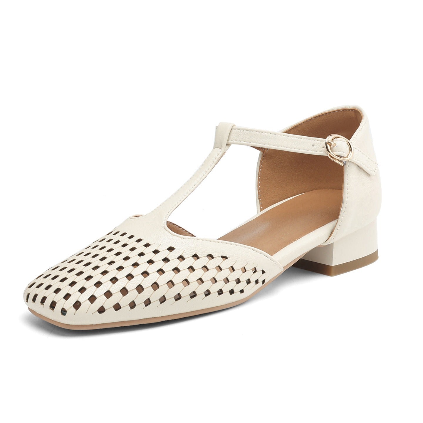 Formal Hollow-Out Cow Leather Narrow Band Round Toe High Quality Flats Sandals