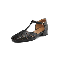 Formal Hollow-Out Cow Leather Narrow Band Round Toe High Quality Flats Sandals