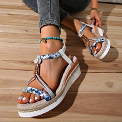 Casual  Floral Printing Flat Slip On Beach Braided Band Bohemian Sandals