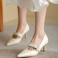 Sling- back Pearl Sheep Suede Leather Pointed Toe Thin Heel Sandals