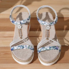 Casual  Floral Printing Flat Slip On Beach Braided Band Bohemian Sandals