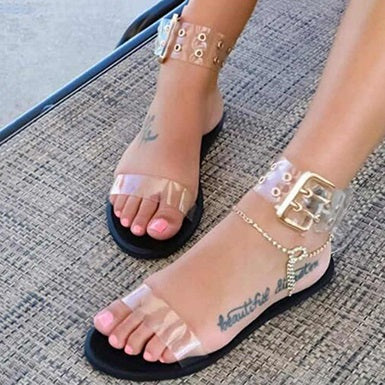 Clear Minimalist Sandals Flat Soles Ankle Straps