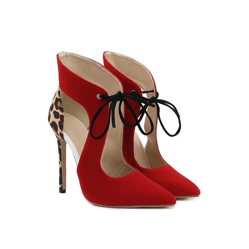 Pointed Toe Lace Up Party Prom Leopard Print Pumps Mule Shoes