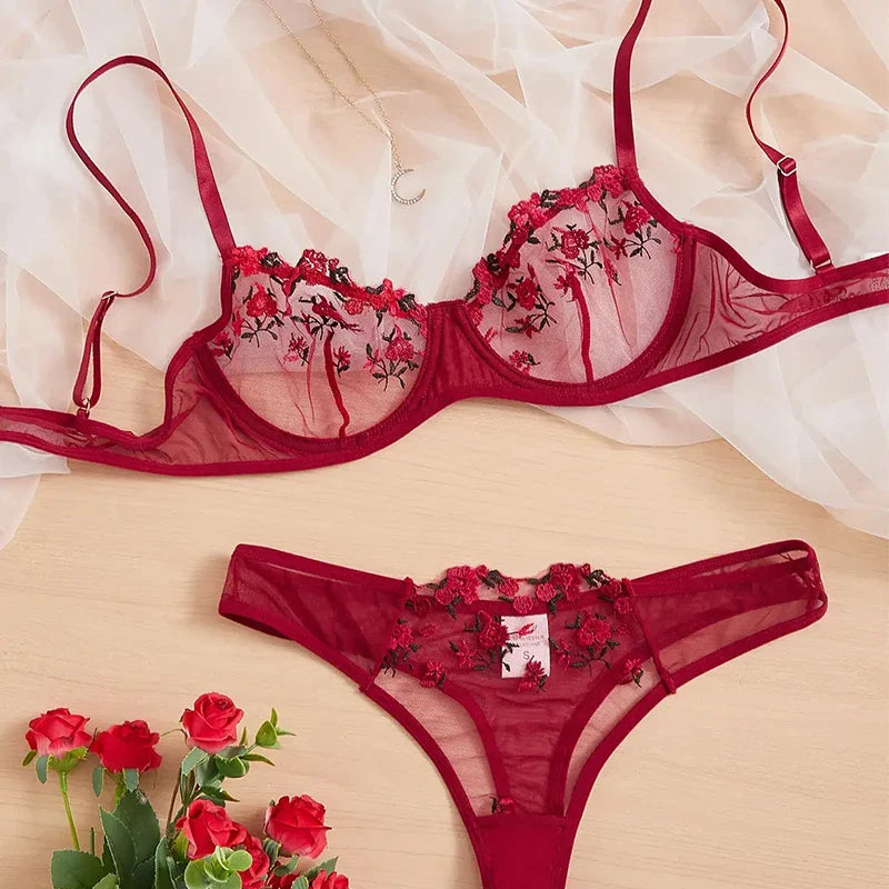 porn suit Push Up Thin Bralette Set Seductive Underwear Exotic Bra embroid Print Brassiere Stylish Adult Lingerie