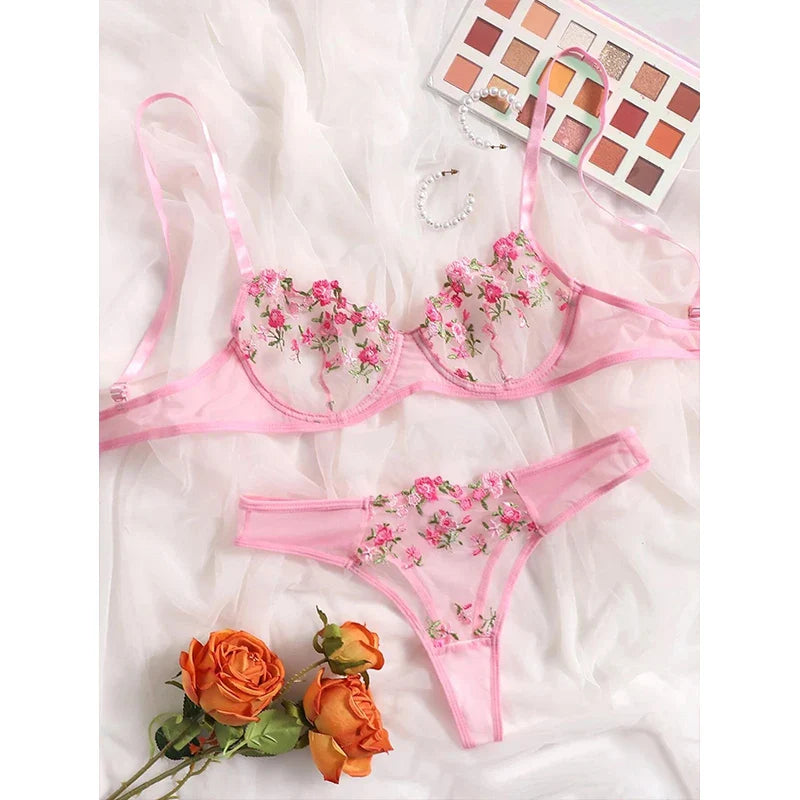 porn suit Push Up Thin Bralette Set Seductive Underwear Exotic Bra embroid Print Brassiere Stylish Adult Lingerie