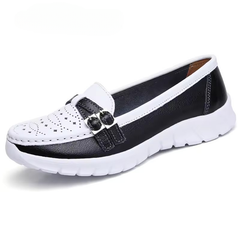 Elegant Hollow Genuine Leather Moccasin Loafers