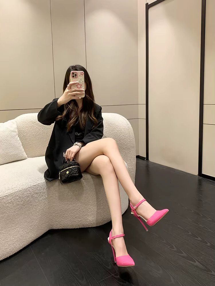 Ankle Strap Hollow Pointed Toe Super High Stiletto Heels