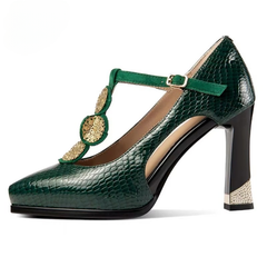 Classics Geometric T-strap Genuine Leather Platform High Heels