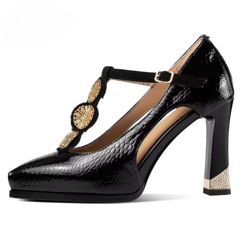 Classics Geometric T-strap Genuine Leather Platform High Heels
