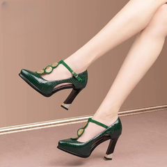 Classics Geometric T-strap Genuine Leather Platform High Heels