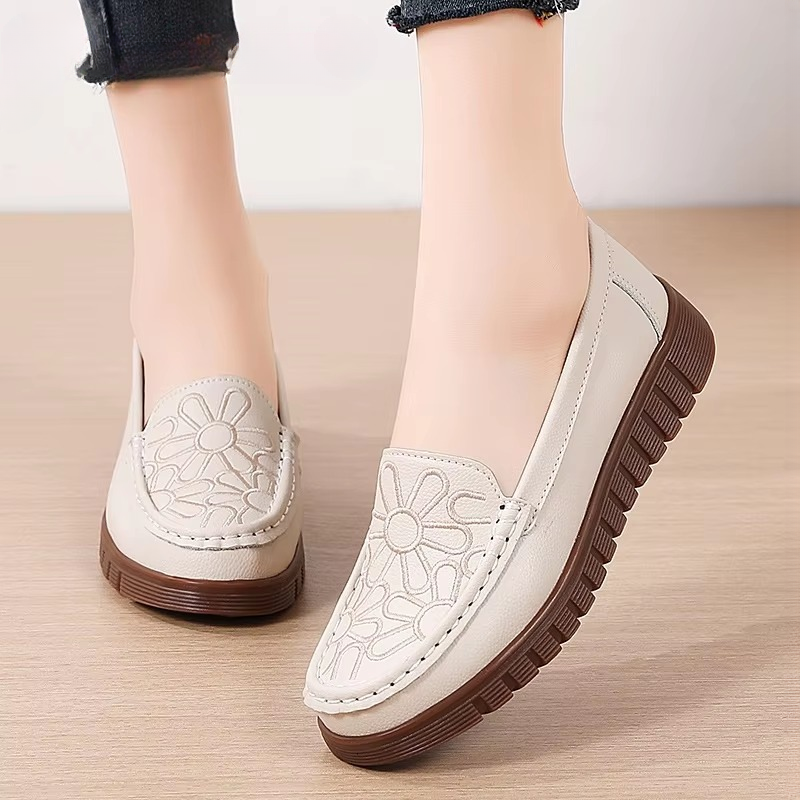 Casual Flower Genuine Leather Flats Platform Loafers Shoes